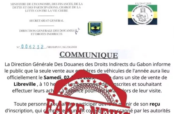 La Douane gabonaise alerte l’opinion publique sur une vaste opération d’escroquerie en cours.