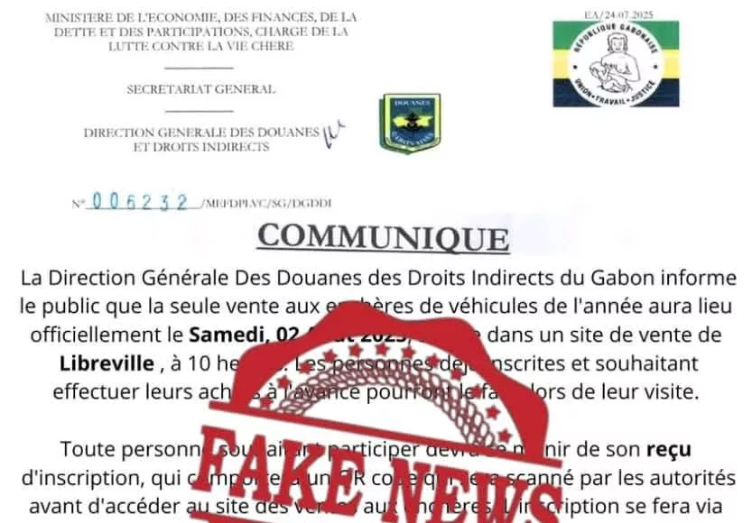 La Douane gabonaise alerte l’opinion publique sur une vaste opération d’escroquerie en cours.