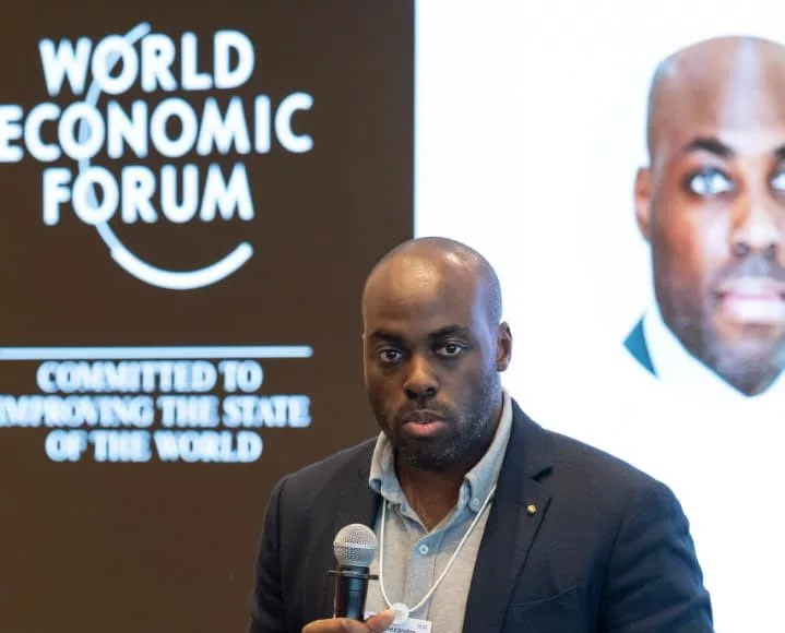 Mark Alexandre Doumba lors du Sommet annuel du World Economic Forum à Genève.