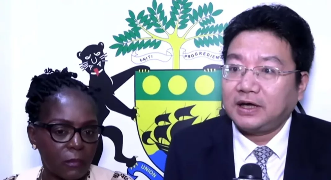 Armande Longo Moulengui et Zhou Ping répondant aux questions des journalistes.