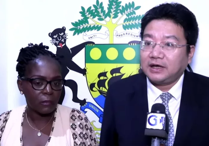 Armande Longo Moulengui et Zhou Ping répondant aux questions des journalistes.