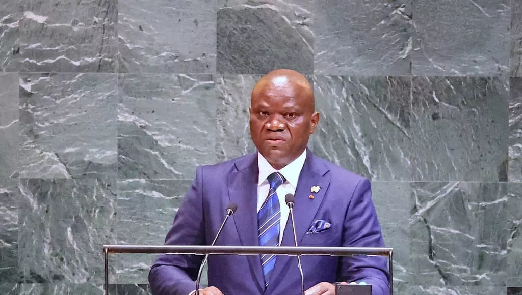 Oligui Nguema à la tribune de la 80ᵉ session de l'Assemblée générale de l'ONU, où il a présenté le succès de la transition gabonaise et plaidé pour une nouvelle justice économique africaine.