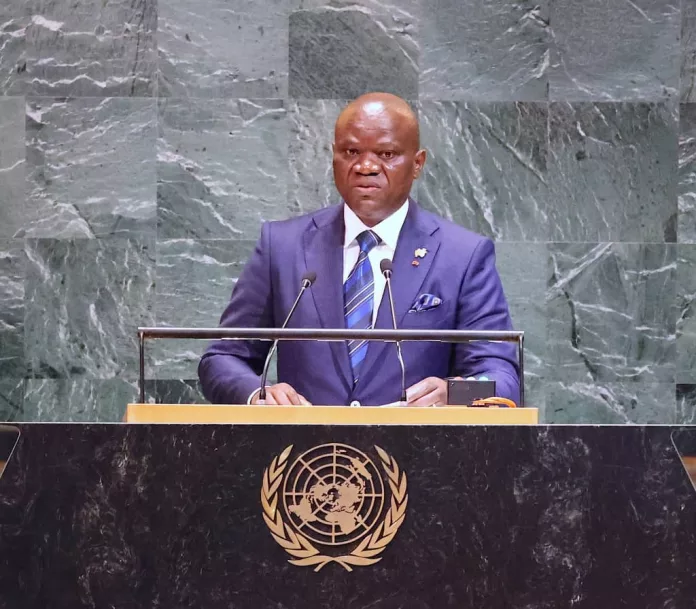 Oligui Nguema à la tribune de la 80ᵉ session de l'Assemblée générale de l'ONU, où il a présenté le succès de la transition gabonaise et plaidé pour une nouvelle justice économique africaine.