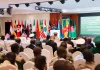 Brigitte Onkanowa prononçant son allocution de circonstance.