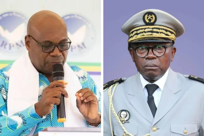 Célestin Boundjanga (RPM), à gauche, l'artisan de la victoire surprise avec 20 voix. À droite, le Général Flavien Nzengui Nzoundou (UDB/PDG), terrassé malgré le soutien présumé de 31 conseillers.