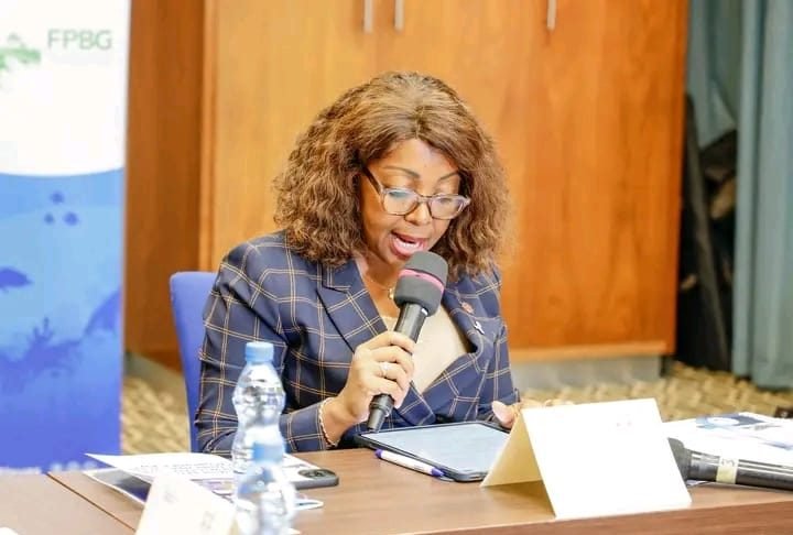 Laurence Ndong, ministre de la Mer, de la pêche et de l’économie bleue, présidant la première session du Comité de pilotage du projet « Obligations Bleues».