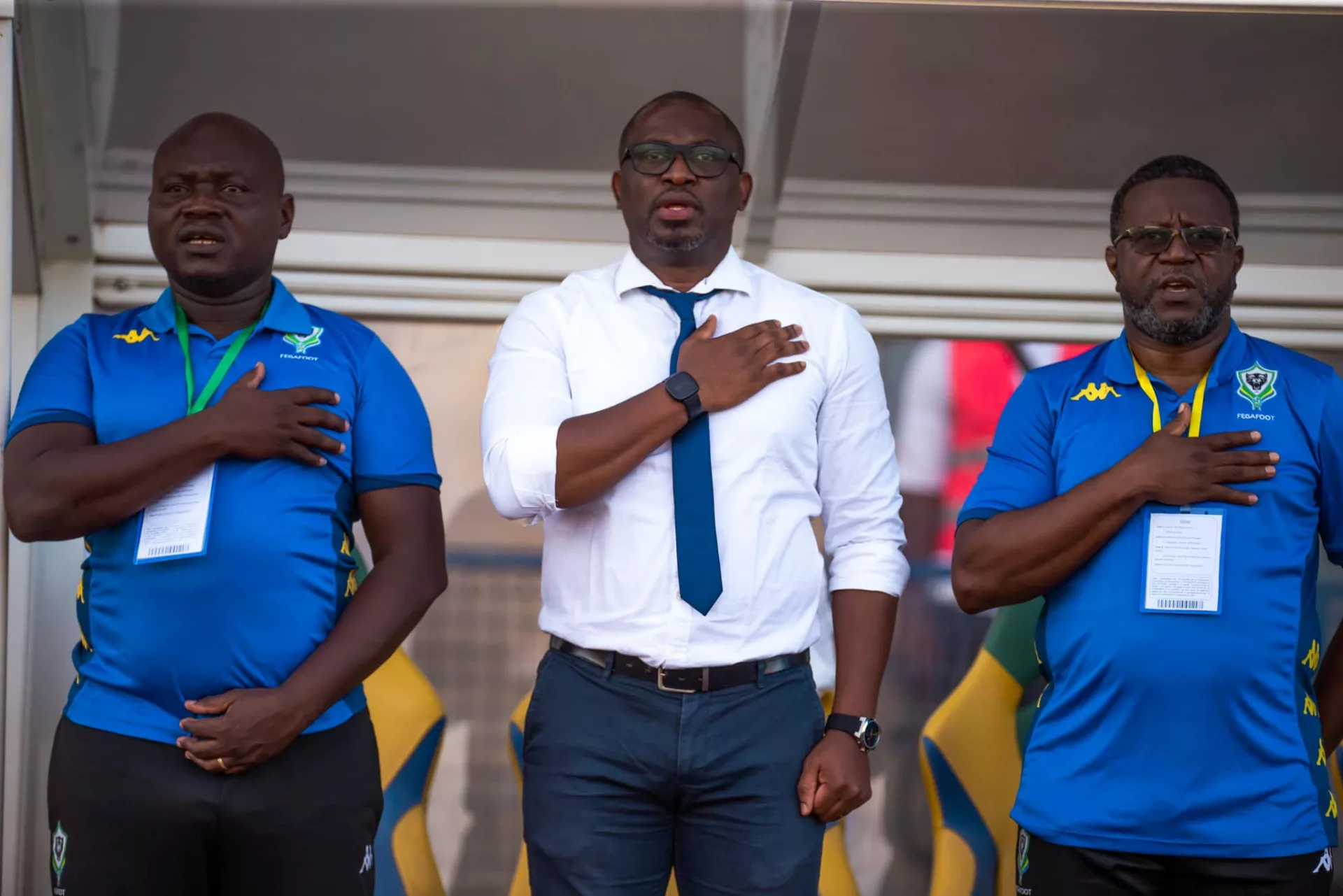 Le staff technique des Panthères, conduit par le sélectionneur Thierry Mouyouma à Rabat depuis ce week-end.