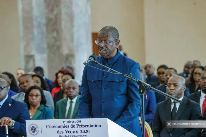 Désiré Ename, patron de presse et porte-parole de la corporation, lors de son allocution solennelle. Devant le Chef de l'État, il a rappelé que la presse demeure « l'oxygène » indispensable à la vitalité de la démocratie gabonaise