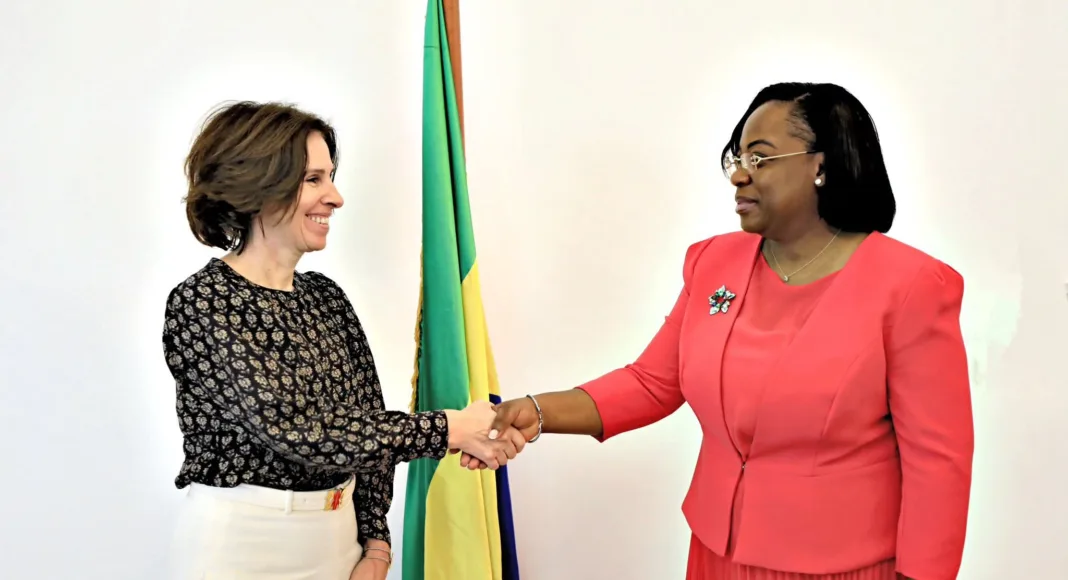 La présidente du Sénat, Huguette Yvonne Nyana-Ekoume épouse Awori Onanga, recevant en audience l’ambassadrice de l’Union européenne au Gabon, Cécile Abadie.