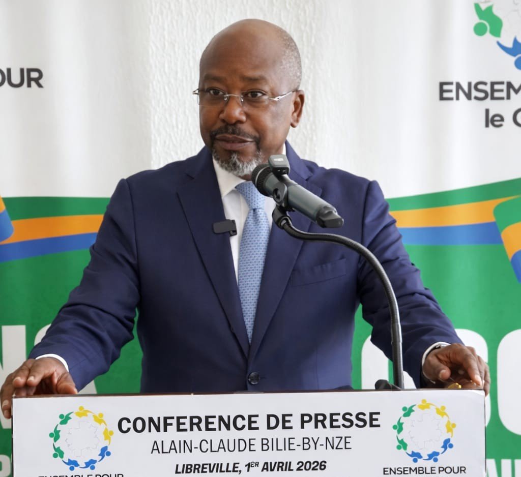 Alain-Claude Bilie-By-Nze lors de sa conférence de presse ce 1er avril.