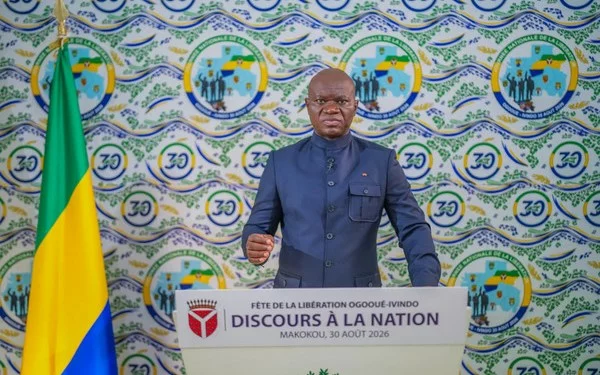 Le président Brice Oligui Nguema lors de son discours à la Nation à Makokou.